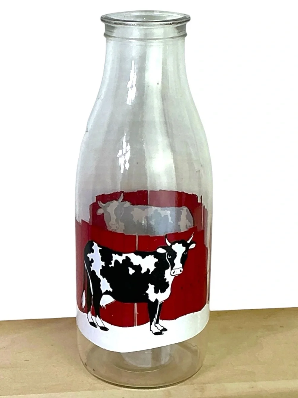 Vintage Le Parfait France Milk Jar Glass Bottle Farm Scene Cow Fence 9.5